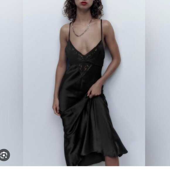 Zara Black Satin Lingerie Open Back Dress - Picture 4 of 13